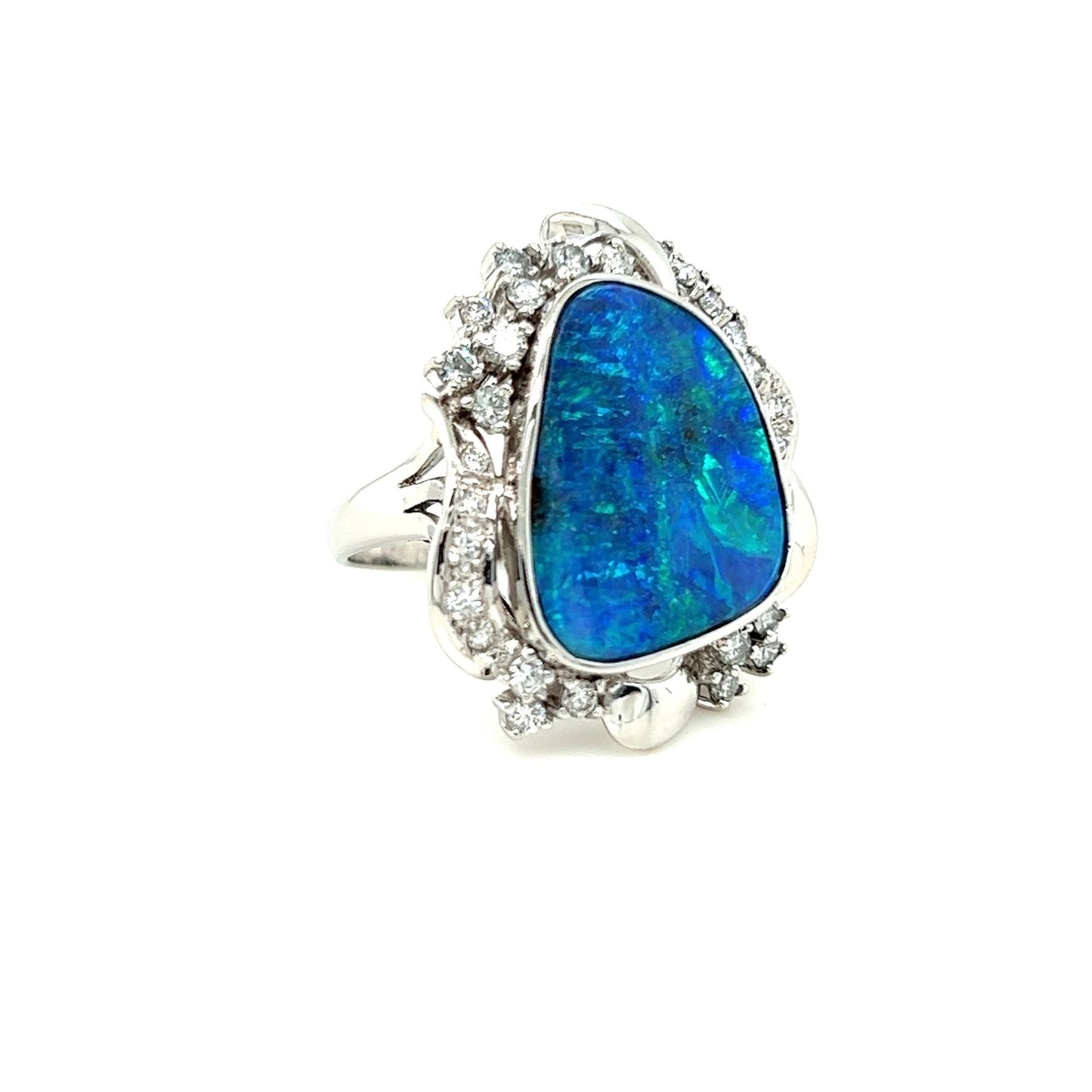 Free Formed Opal with Diamond Accented Platinum Ring