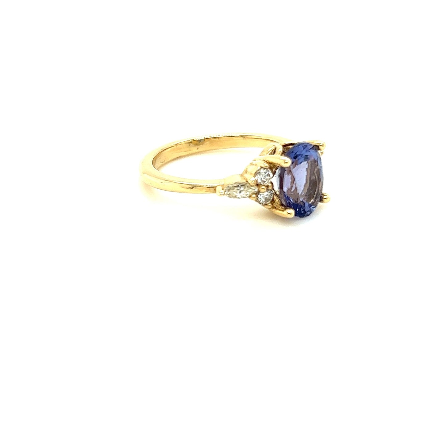 14kt Yellow Gold Oval Cut Tanzanite Ring w/ Diamond Accented Sides