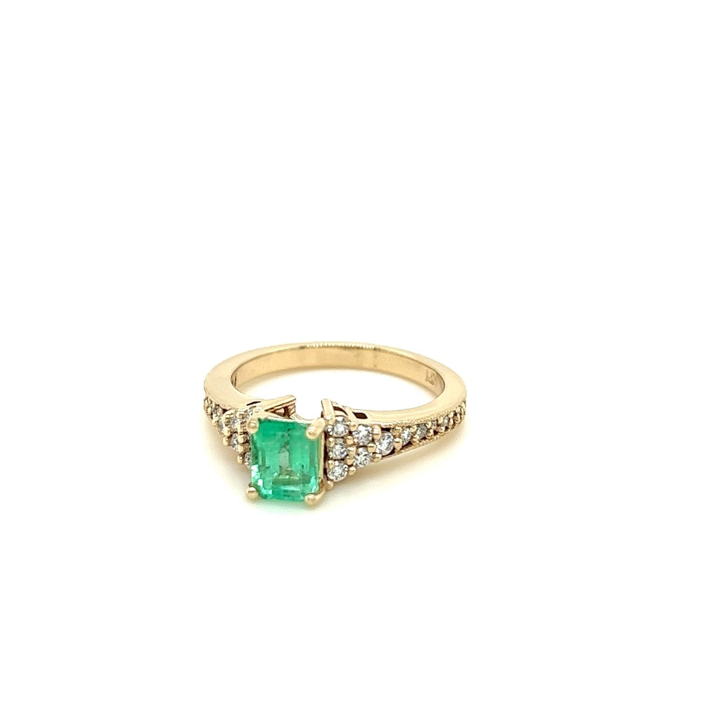 14kt Yellow Gold Colombian Emerald Ring w/ Round Diamond Side Accents