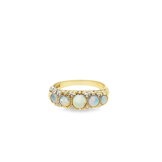 Vintage Five Opal & Diamond 14kt Gold Ring