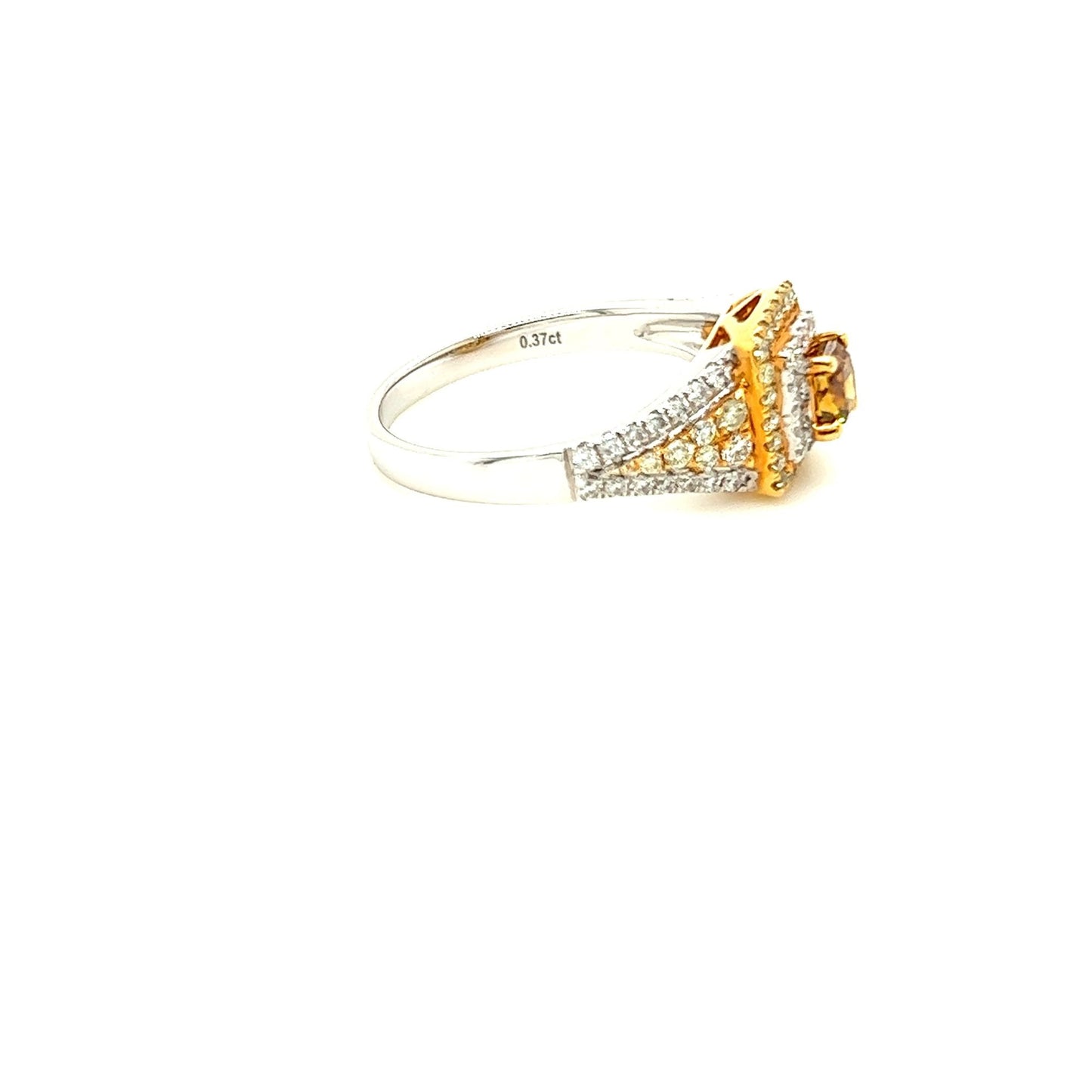 18kt Two Tone Orange Diamond Ring w/ White and Yellow Diamond Accents