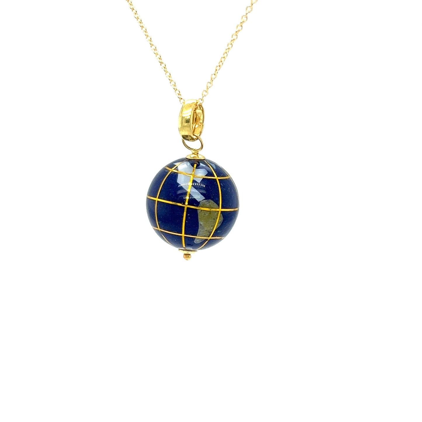 14kt Yellow Gold Basket and Lapis Lazuli Globe Charm with 1mm Cable Chain