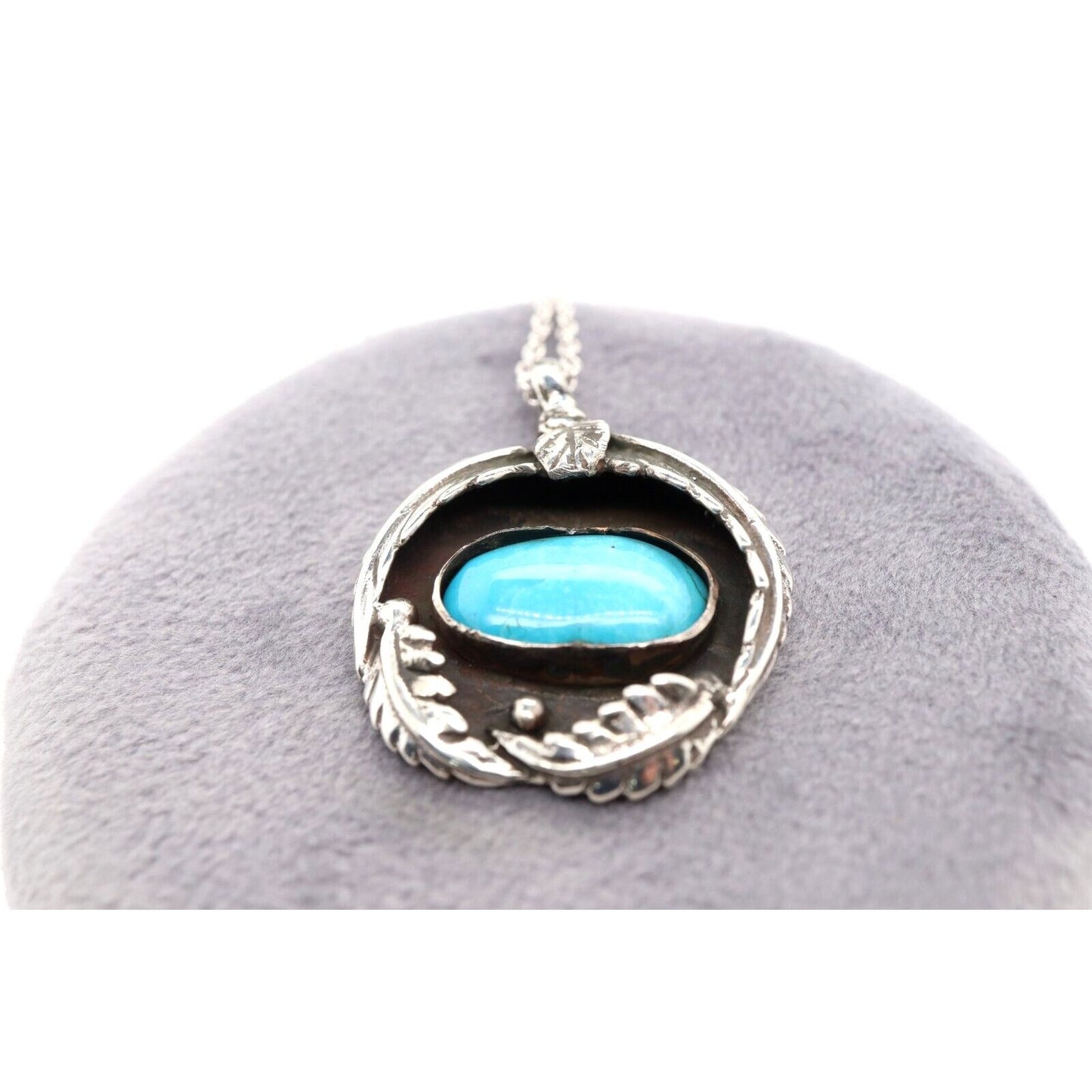Sterling Silver Turquoise Two Leaf Accent Pendant with Chain
