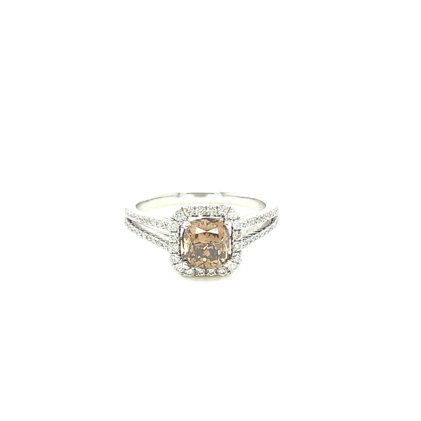 14kt White Gold Cognac & White Diamond Accented Halo Ring