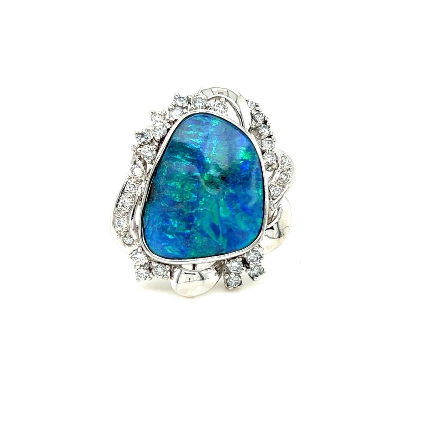 Free Formed Opal with Diamond Accented Platinum Ring