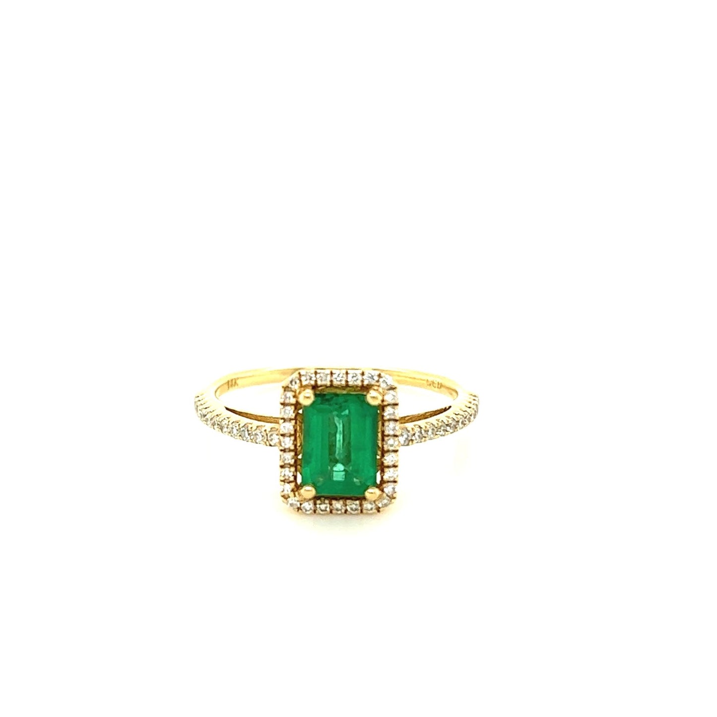 14kt Yellow Gold Emerald Halo Ring w/ Diamond Accents
