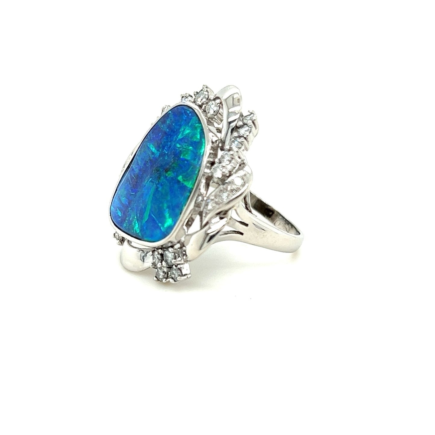 Free Formed Opal with Diamond Accented Platinum Ring