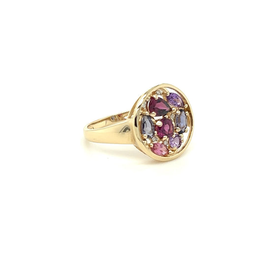 14kt Yellow Gold Round Multi Gem Ring w/ Diamond Accents