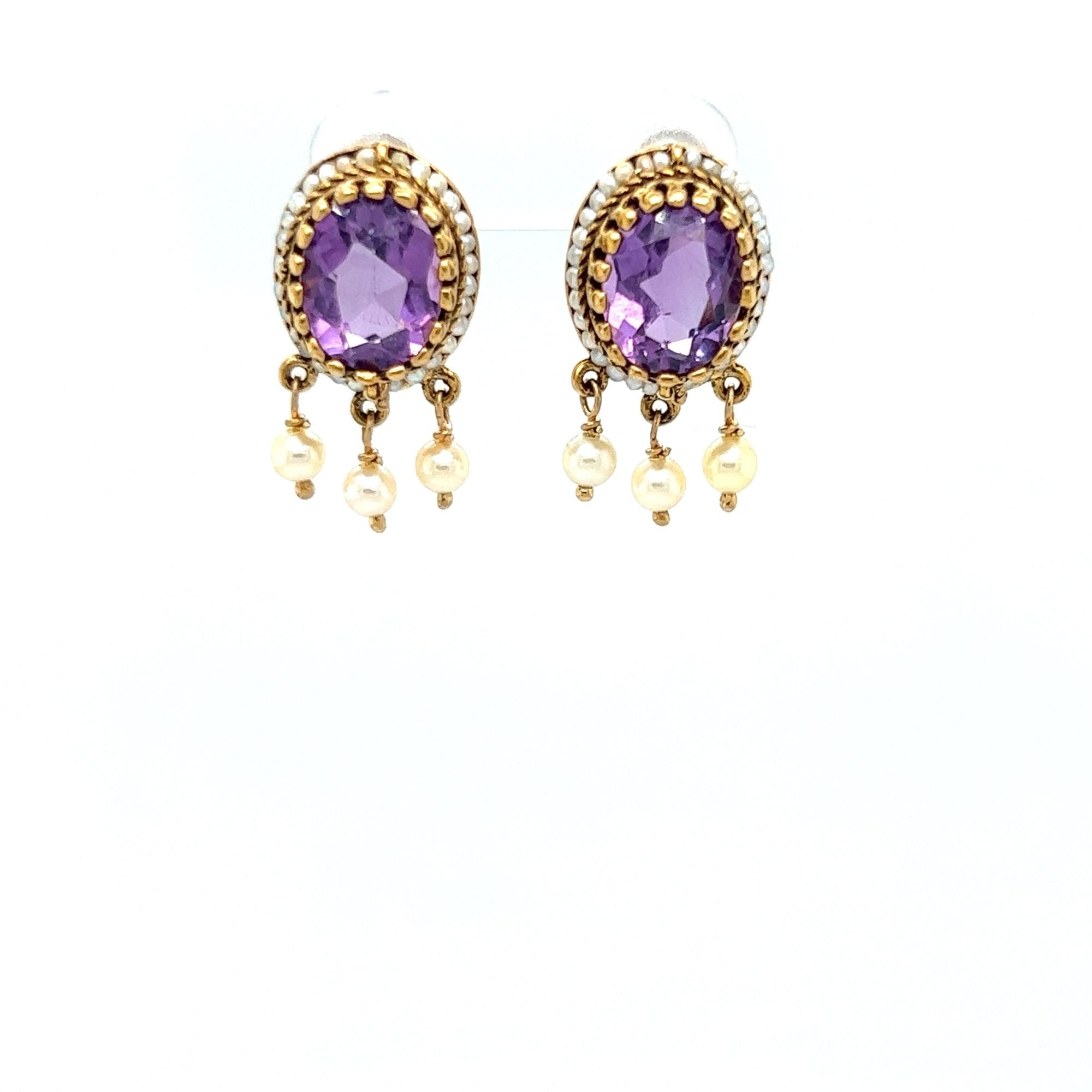 Amethyst Rough And Pearl Earrings - Alina K Jewelry