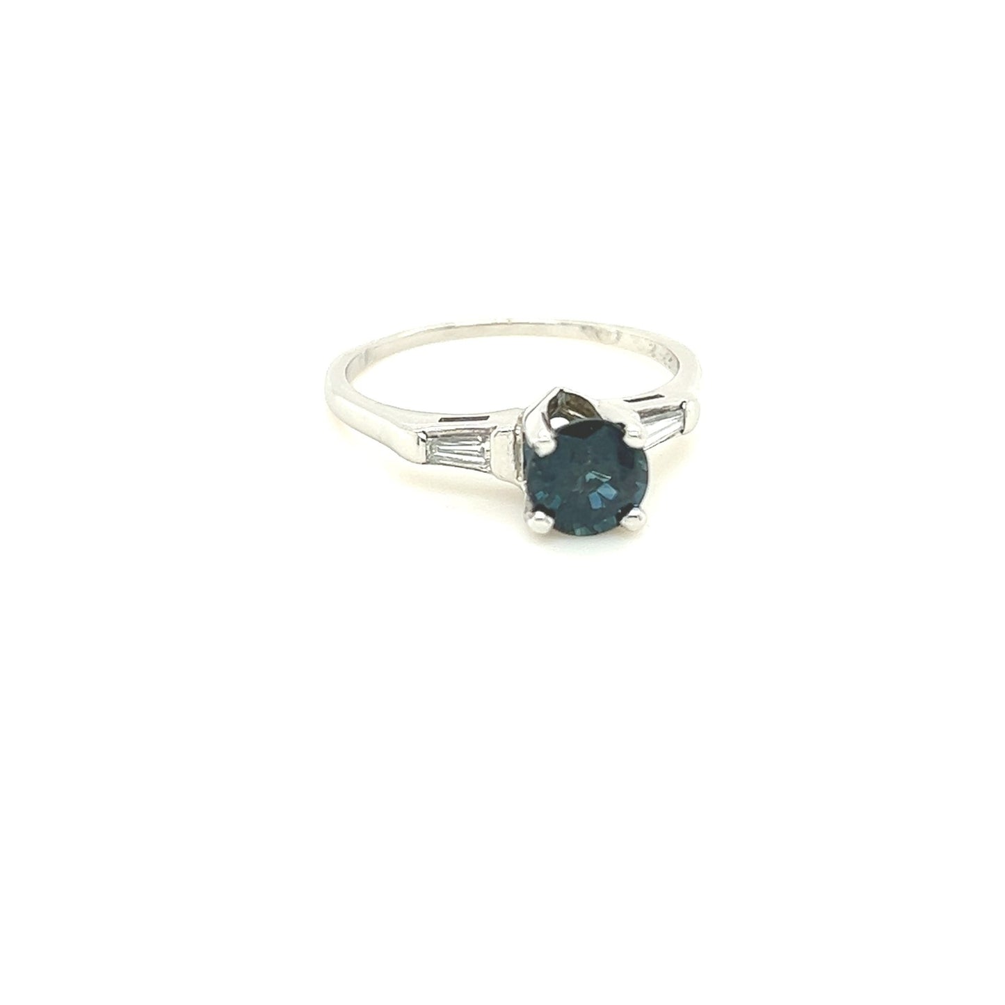 14kt White Gold Blue & Green Sapphire w/ Baguette Diamond Accents