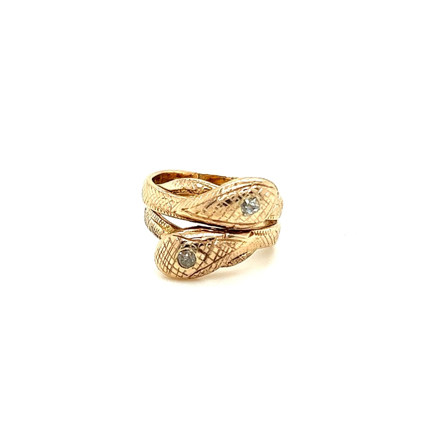Vintage 14kt Yellow Gold Snake w/ Two Diamond Ring