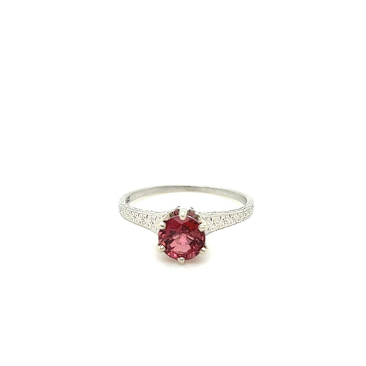 Platinum Ring w/ Solitaire 1 ct. Round Cut Rhodolite