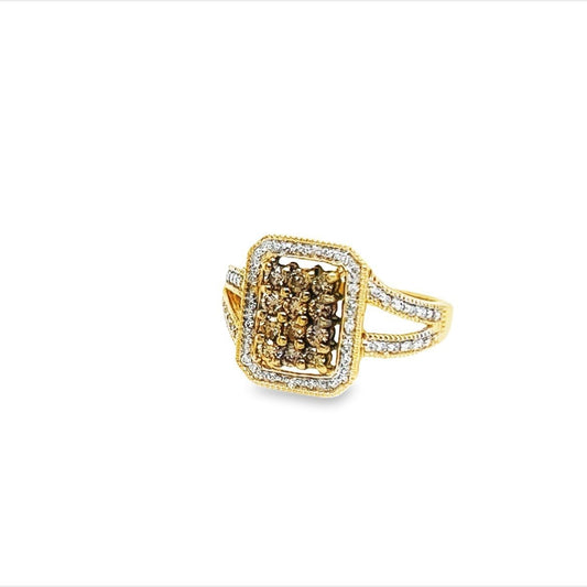 14kt Yellow Gold Ring with Chocolate and White Diamond Accents