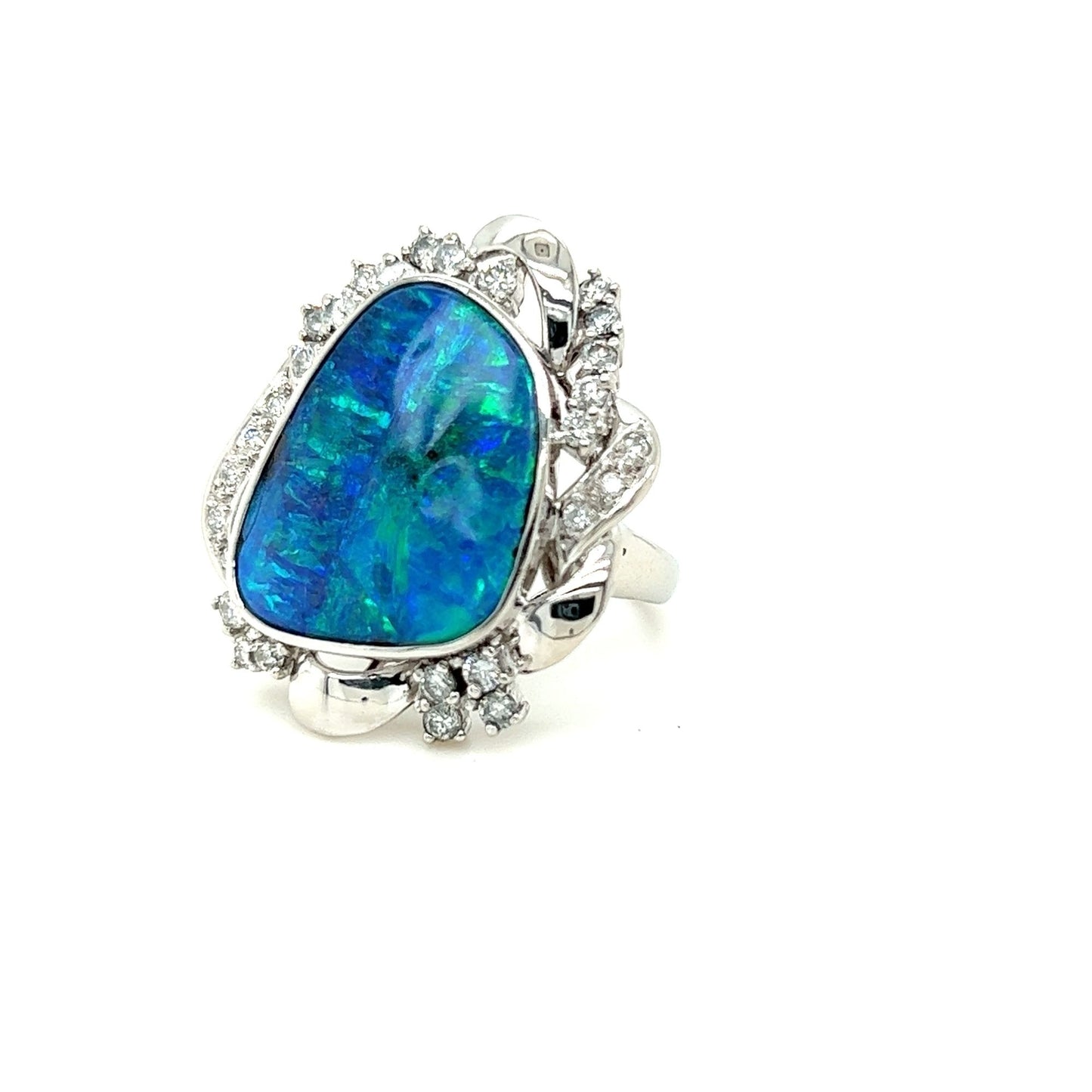 Free Formed Opal with Diamond Accented Platinum Ring