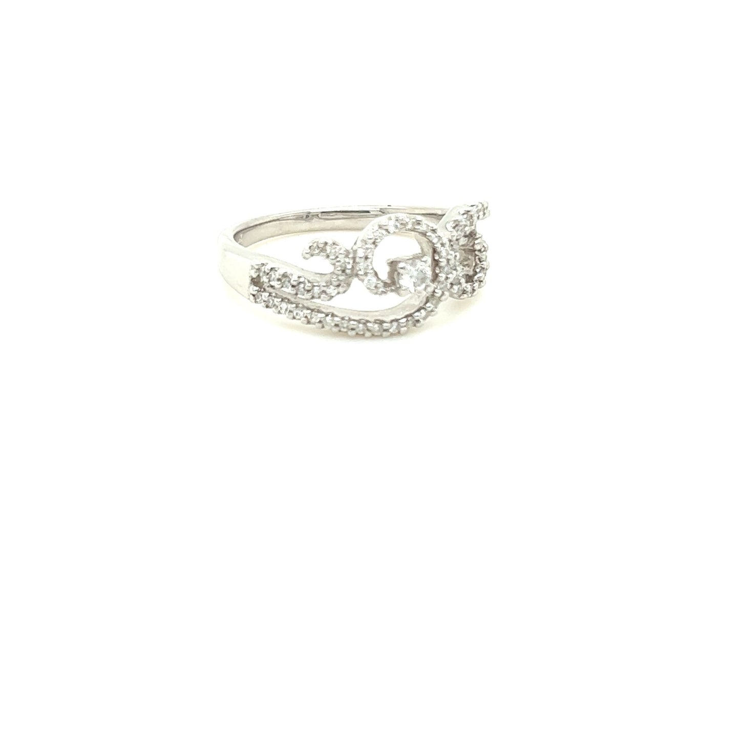 14kt White Gold Swirl Designed Diamond Accented Ring
