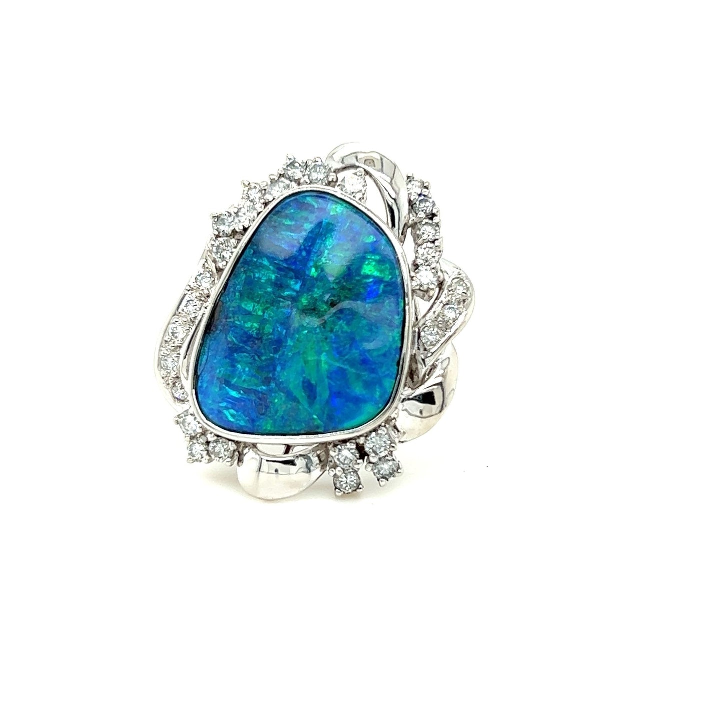Free Formed Opal with Diamond Accented Platinum Ring