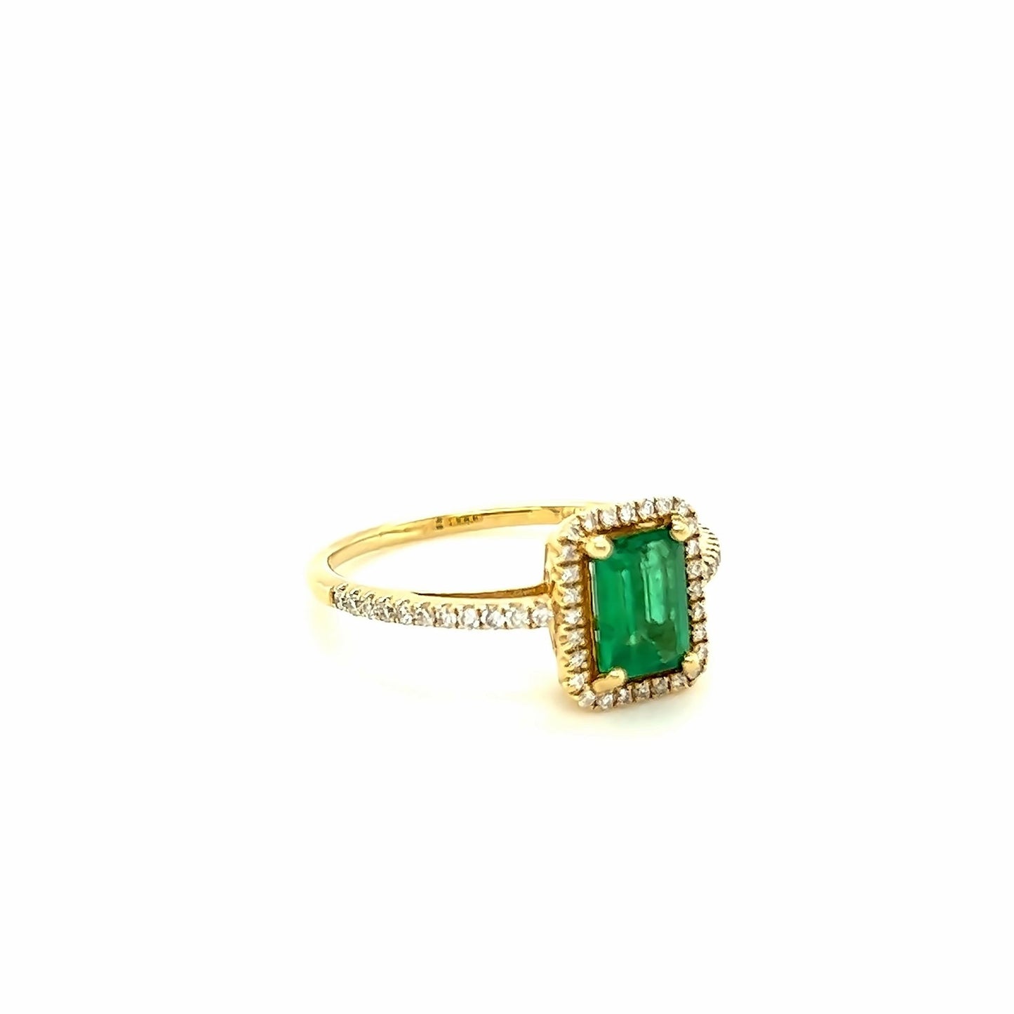 14kt Yellow Gold Emerald Halo Ring w/ Diamond Accents