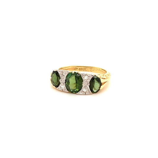 Vintage 18k Yellow Gold Two Tone Tourmaline w/ Round Diamond Accents