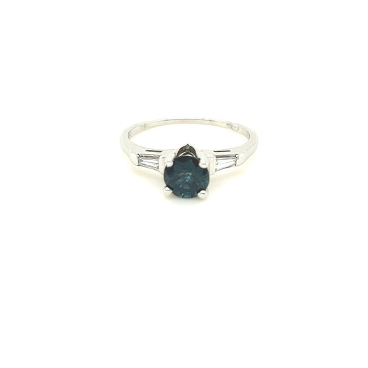 14kt White Gold Blue & Green Sapphire w/ Baguette Diamond Accents