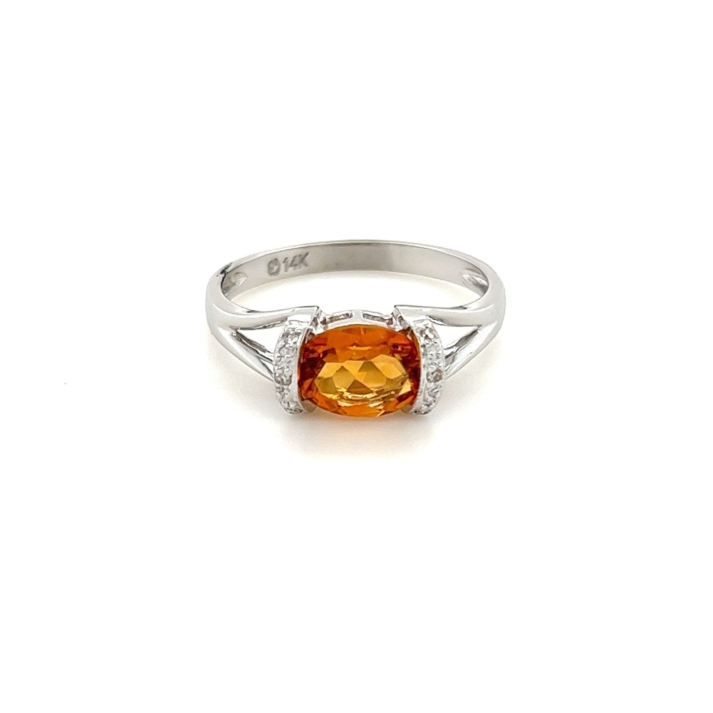14kt White Gold Oval Cut Citrine Ring w/ Diamond Accents