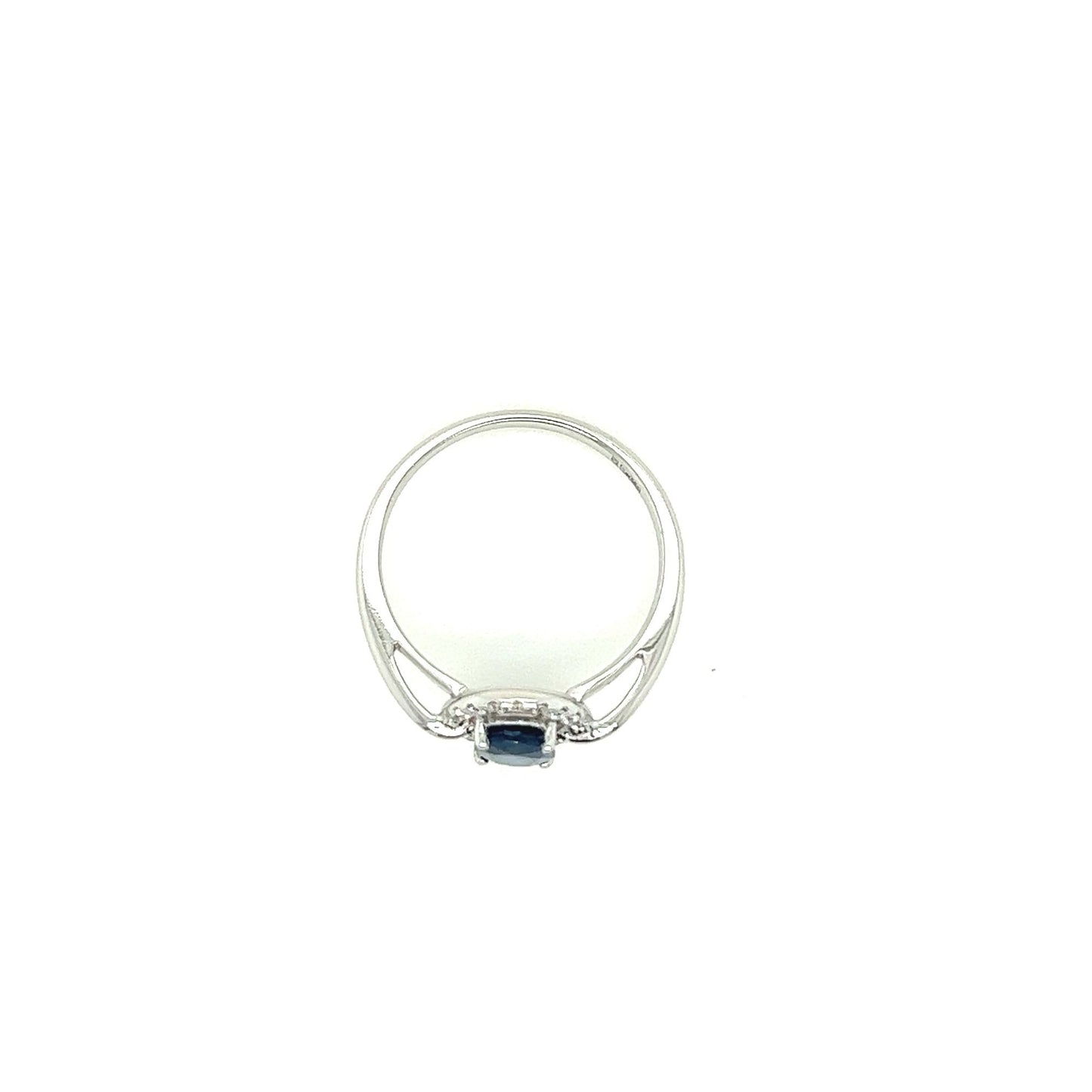 14kt White Gold Blue Sapphire Halo Ring w/ Diamond Accents