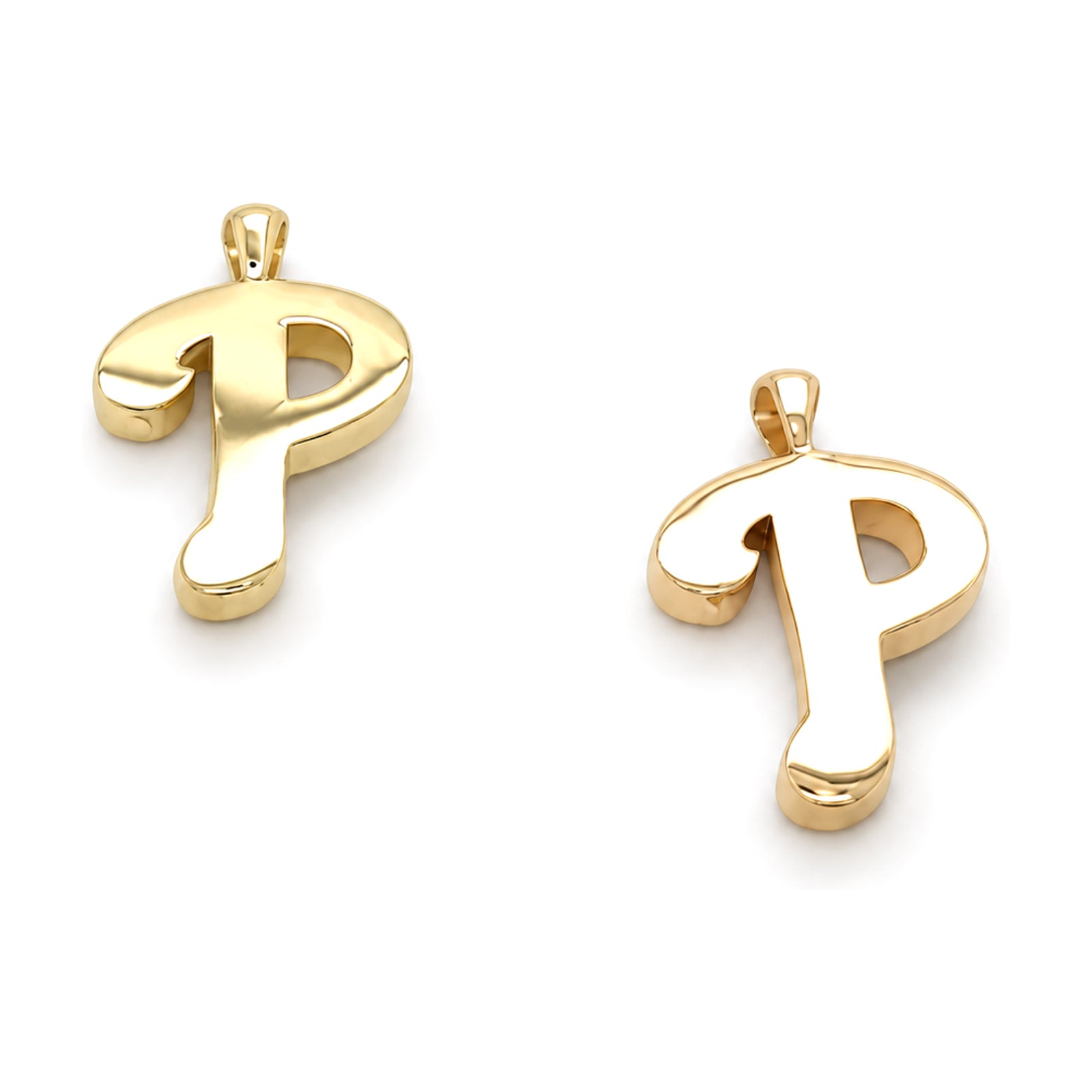 Yellow gold script pendants