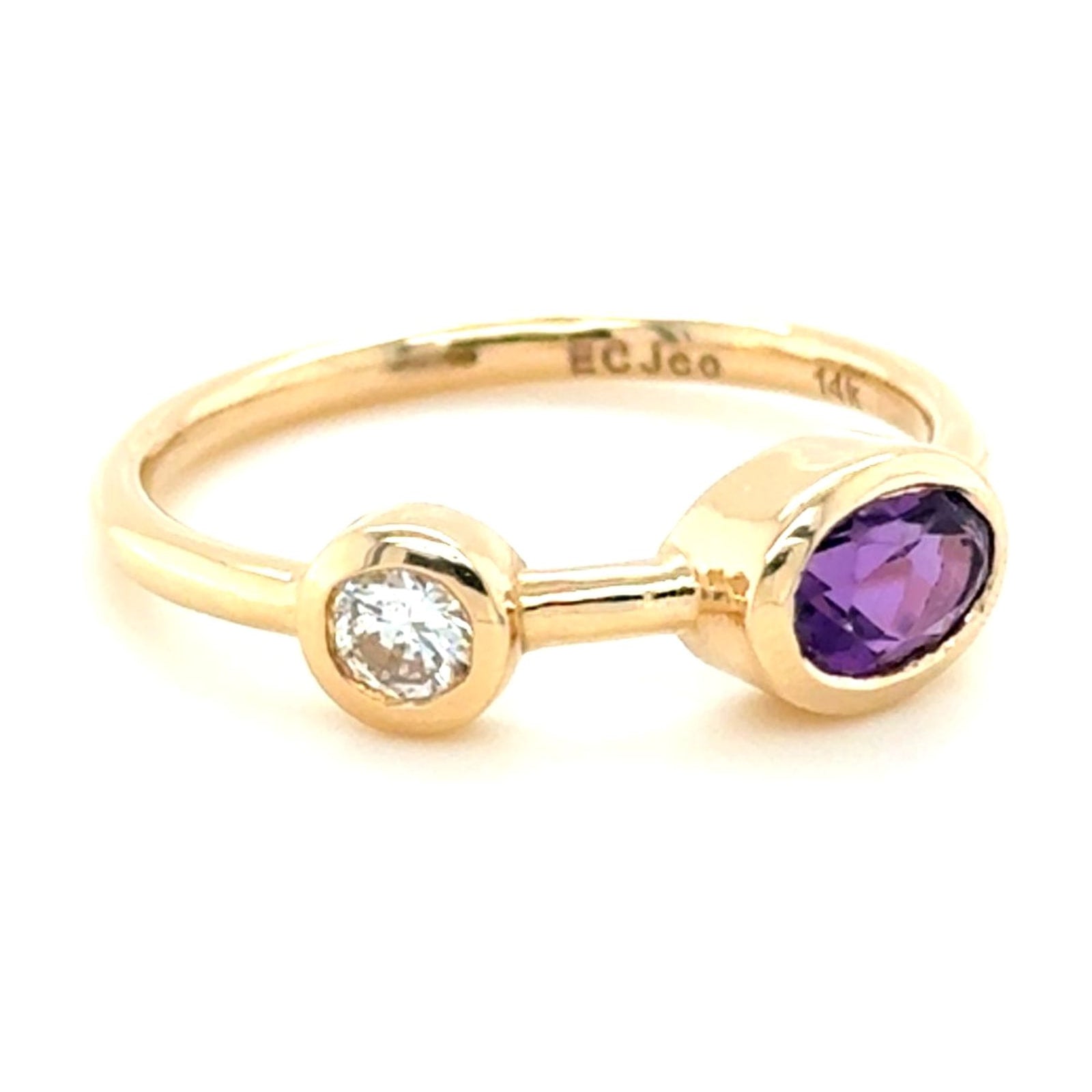Yellow gold amethyst bezel ring