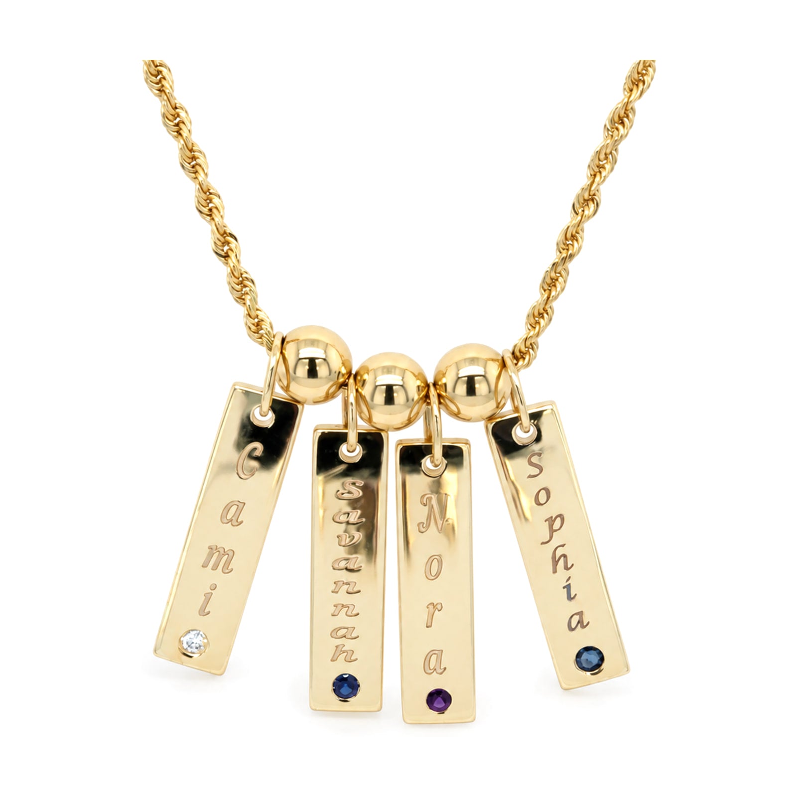 Family name necklace in yellow gold